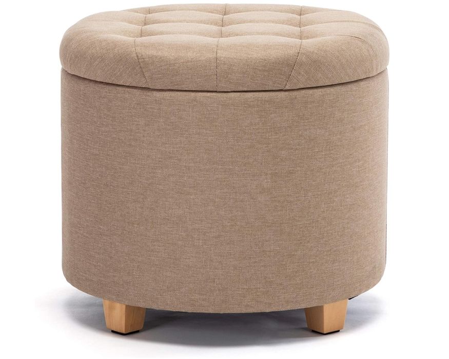 Hnnhome 45 Cm Okrągły Puf Z Siedziskiem Z Lnu I Schowkiem