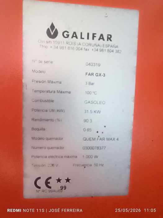 Caldeira gasóleo Galifar a funcionar com revisões em dia
