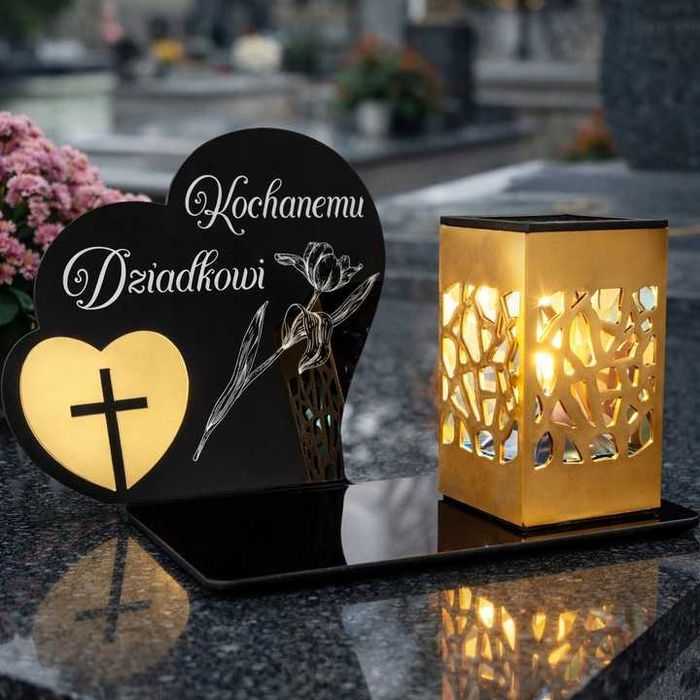 Znicz Kochany Dziadek LED Statuetka Pamięci Duży Lampion Grób