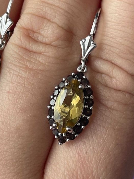 Серьги из серебра 925 пробы с цитрином и раух топазом