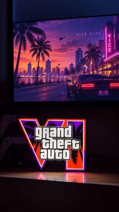 Placa LED GTA VI – Decoração Gaming