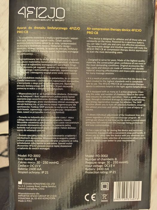 Aparat do drenażu limfatycznego 4Fizjo Pro C8 nogawki +biodra,brzuch
