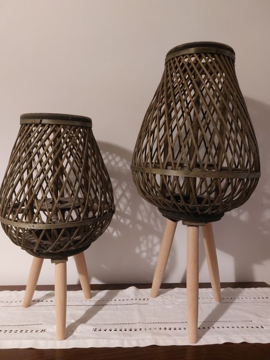 Castiçal castiçais candeeiro vime artesanato vintage
