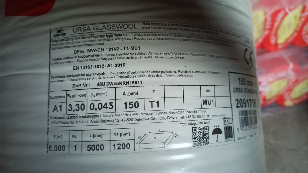 Okazja ! Wełna mineralna Ursa 18 zł/m2 grubość 15 cm