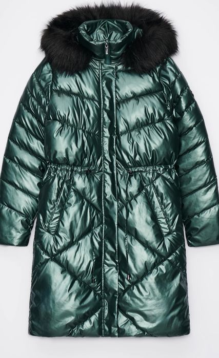 Błyszcząca zielona kurtka zimowa płaszczyk 34 XS Mohito