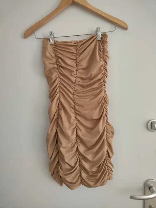 Mini Vestido Shein Drapeado – Nude / Bege – Tamanho S