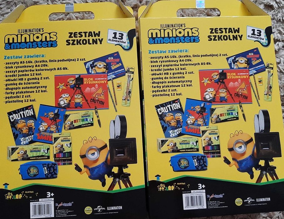 2 x zestaw szkolny Minionki: farby, piórnik, plastelina, itd.