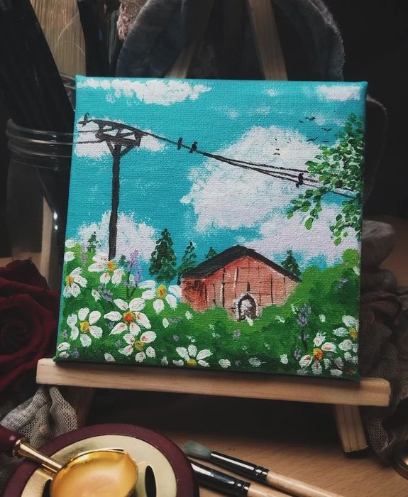 Tela pintada em acrílico, suporte de tela
15cm x 15cm