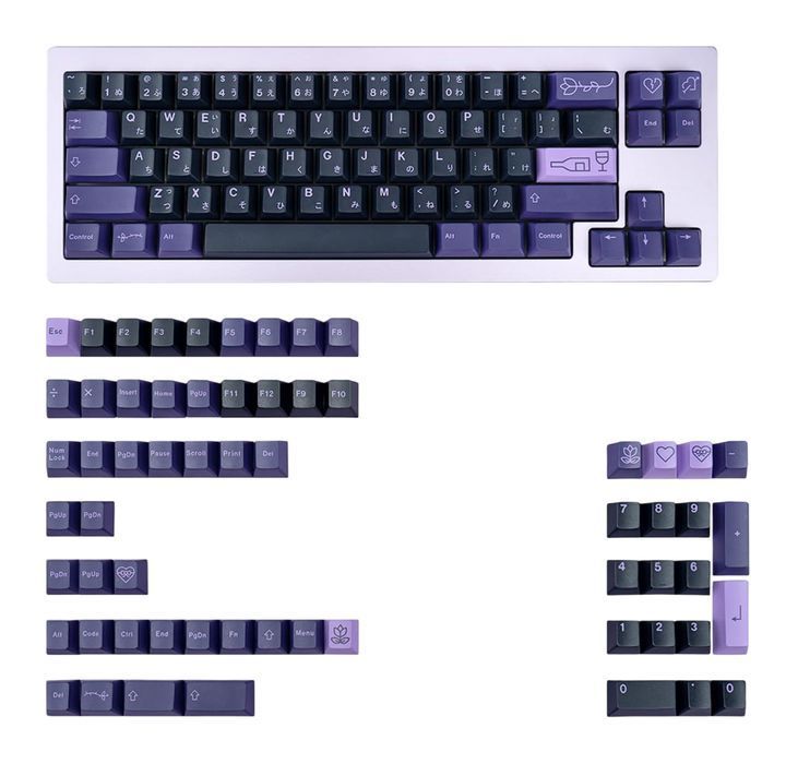 Keycapy PBT - Cherry 129 - fioletowe z japońskimi znakami