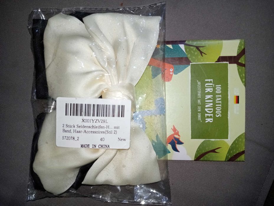 2 Jedwabne, duże kokardy do włosów + 100 tatuaży