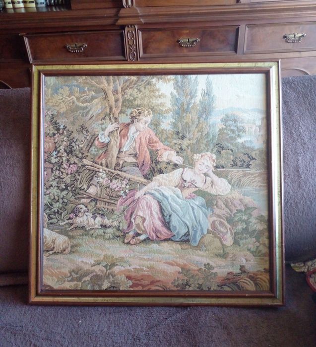 Quadro antigo em tapeçaria GOBLIN(0,55cm×0,57cm)