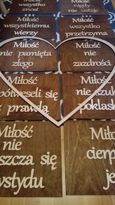 Drewniane Tablice Hymn o Miłości dekoracja ślubna