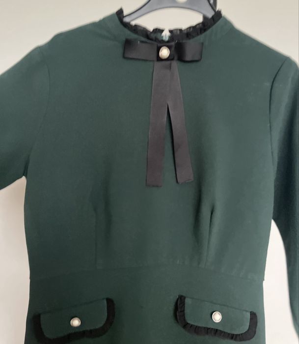 Sukienka damska butelkowa zieleń stójka elegancka  Lemonada S