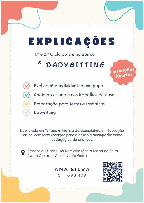 Explicações 1.º/2.º Ciclo e Babysitting – Fiães, Gaia e Aveiro