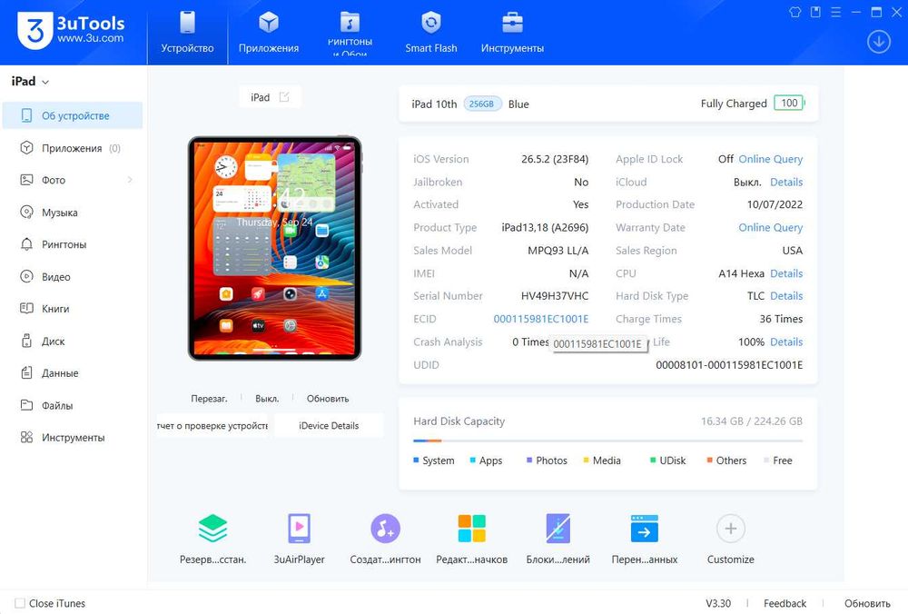 Apple iPad 10./ 256 gb/ Wi-Fi. Батарея 100%
