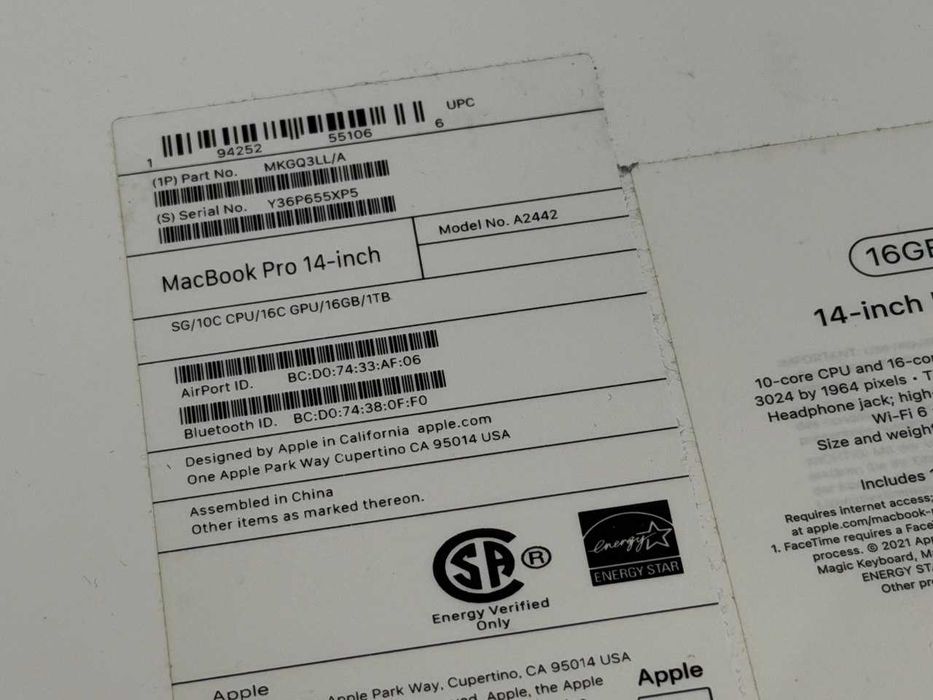 Macbook 14 Pro M1 pro 10 CPU / 16 GPU/ 16 GB / 1 TB