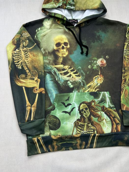 Bluza Trickz N Treatz Skeleton Mona Lisa Art Print 95% Cotton