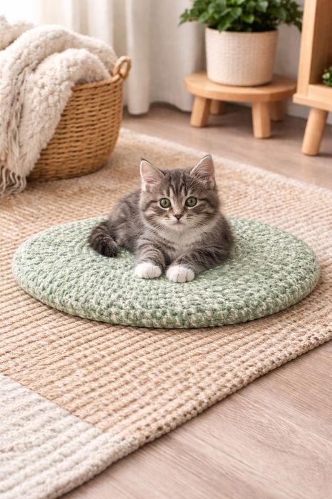 В'язані вироби гачком: мочалка , лежанка для кота, килим