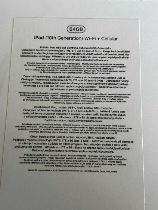iPad 10 Gen. 64GB Wi-Fi + Cellular