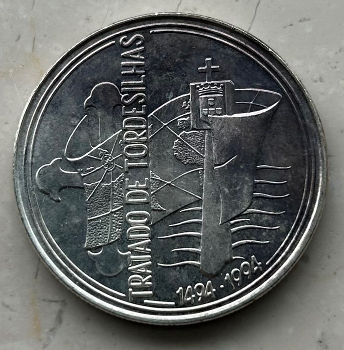 Portugal 1000 Escudos 1994 Tratado de Tordesilhas Moeda Prata KM#675