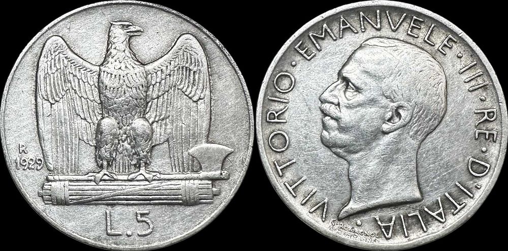 5 Lire - 1929 - Itália - Victor Emmanuel III (Prata)
