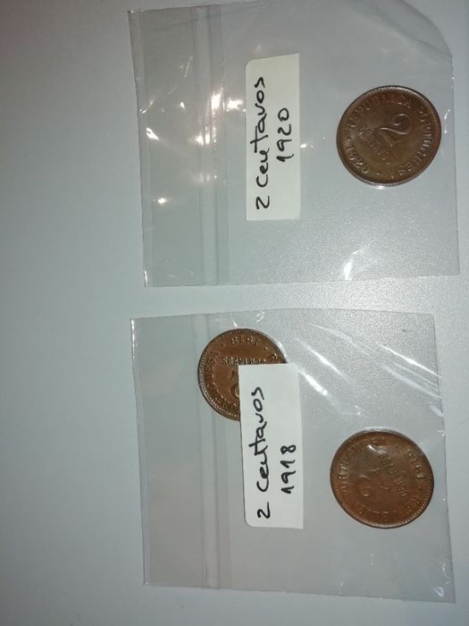 Moedas antigas de 2 centavos de 1918 e 1920