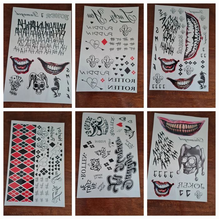 Tatuaże 6 szt joker harlequin harleen quinzel tatto cosplay halloween