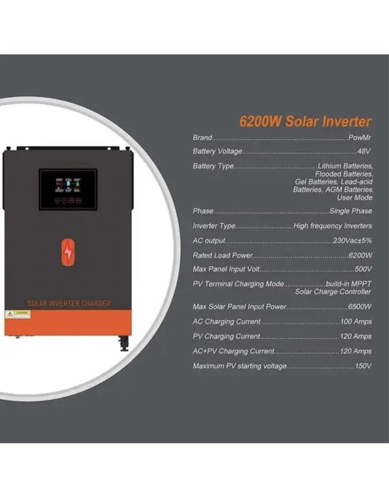 Інвертор автономний гібридний PowMr POW-HVM6.2M-48V 6200W