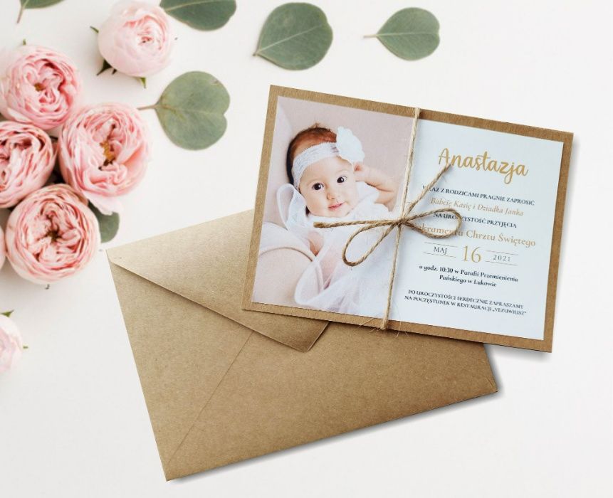 Zaproszenia ze zdjęciem na chrzest, komunię