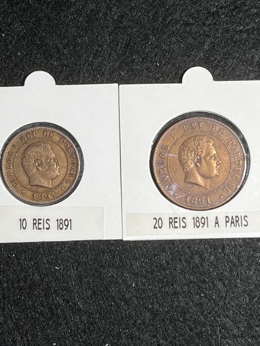 Moedas D. Carlos I ( Bronze ) 10 Reis 1891 e 20 Reis 1891(A)