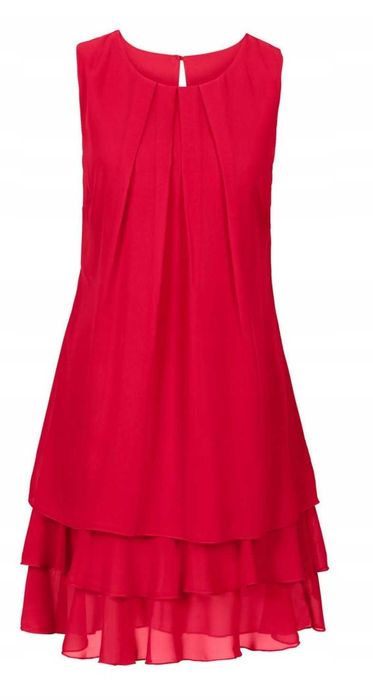 Sukienka j. nowa 40 Bonprix czerwona falbany szyfon impreza Sylwester