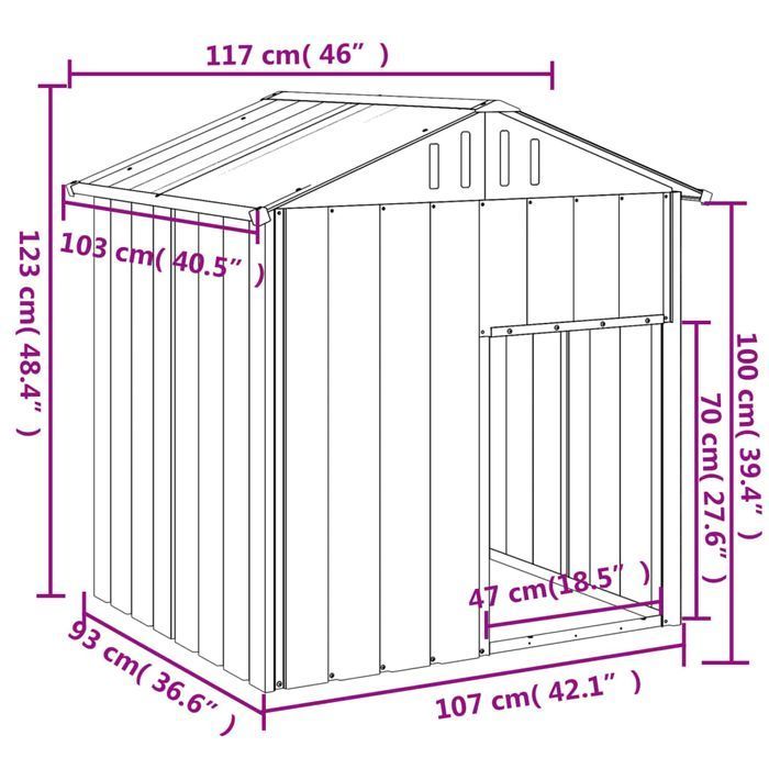 Vidaxl Buda Dla Psa, Z Dachem, Antracytowa, 117X103X123 Cm, Stal