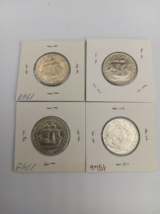 Colecção completa de moedas de 5 escudos, prata, caravelas
