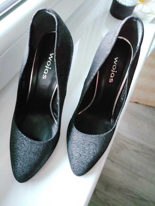 Szpilki Wojas antracytowe ze srebrnym zdobieniem