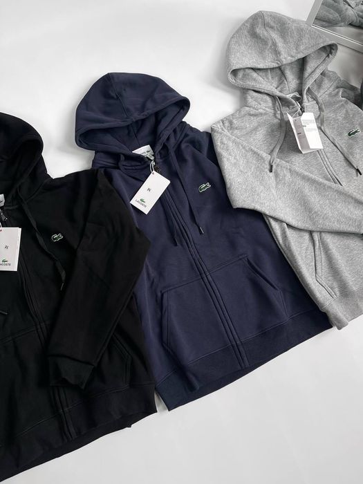 Зіп худі Lacoste чорний, синій, сірий, фліс, стильний