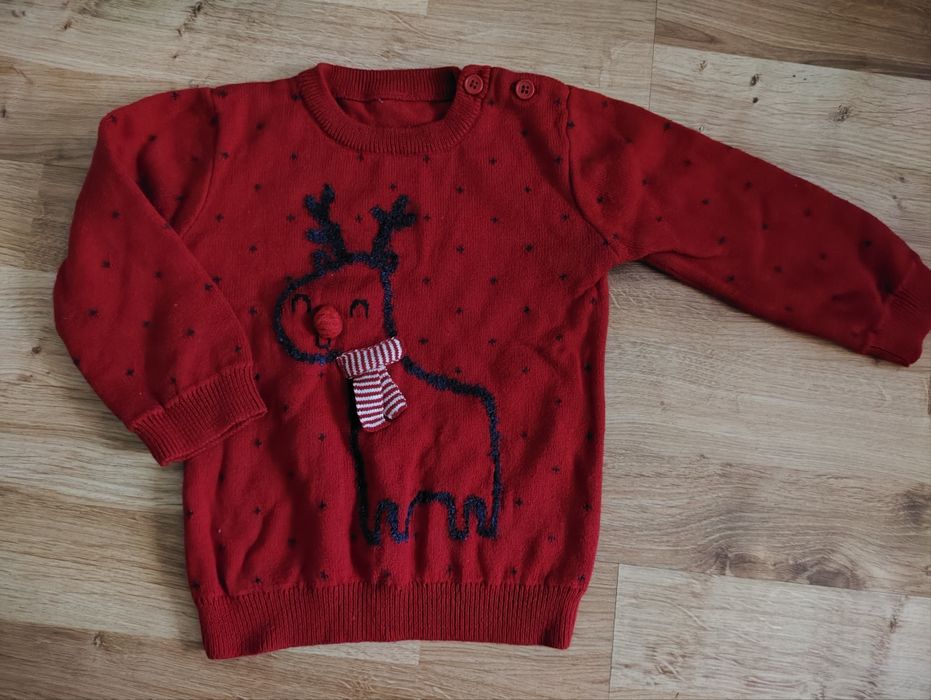 Czerwony sweter świąteczny r.74