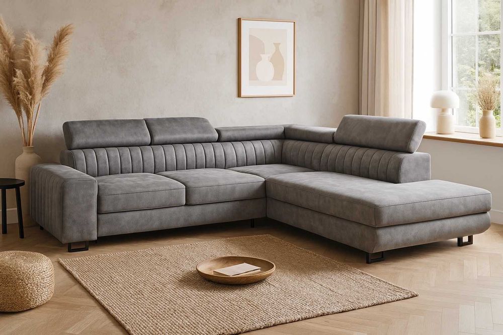 Narożnik Cassie z funkcją spania 253cm regulowane zagłówki