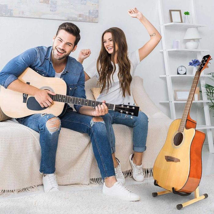 MUSO Bambusowy stojak na gitarę, składany uchwyt w kształcie litery A