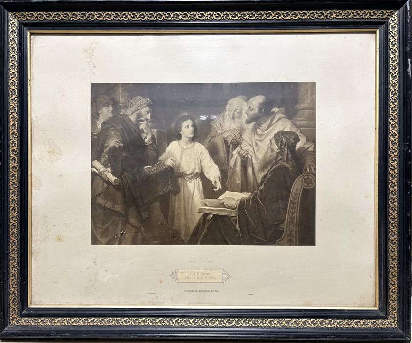 Grande antiga moldura Vitoriana com imagem do Jovem Jesus no Templo