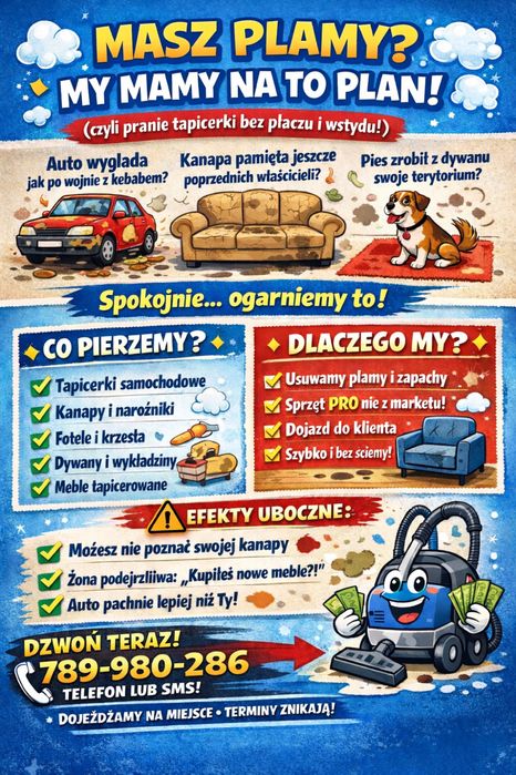 PRANIE TAPICERKI SAMOCHODOWEJ I MEBLOWEJ