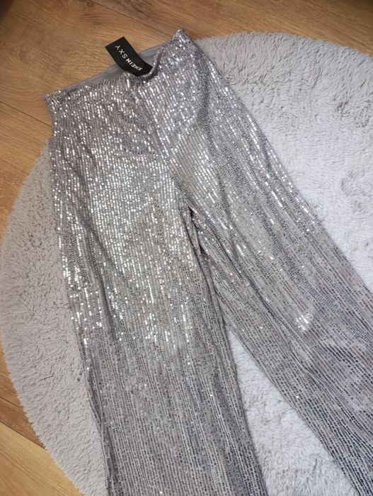 Spodnie poszerzane nogawki legginsy błyszczące karnawał nowe s m