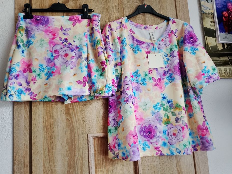 Nowy komplet damski, bluzka+spódnico spodenki rozm uniwersalny