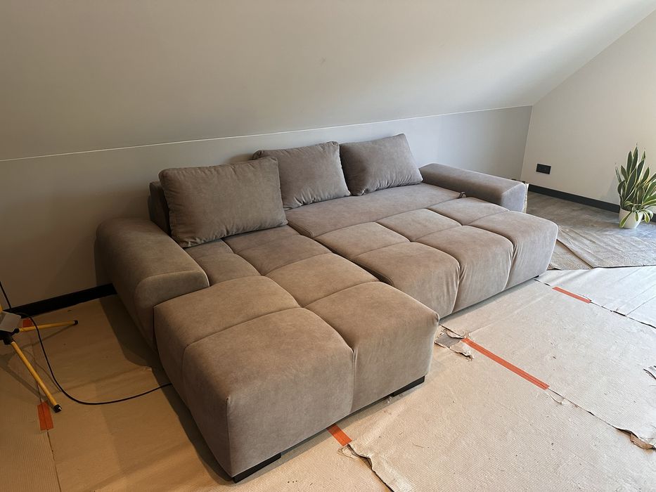 Nowy, szary, narożnik/kanapa z funkcją spania – nieużywana