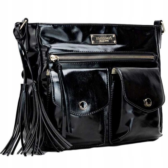 Monnari torebka damska listonoszka z frędzlami czarna skóra eko