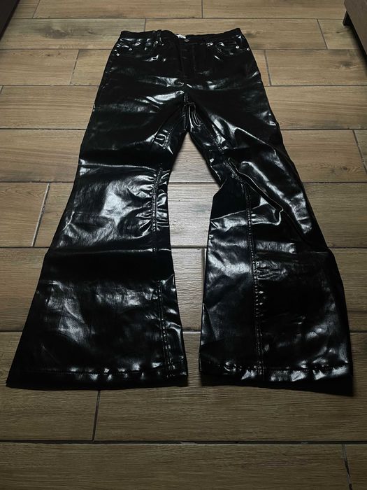 Black Glossy Faux Leather Flared Pants XL