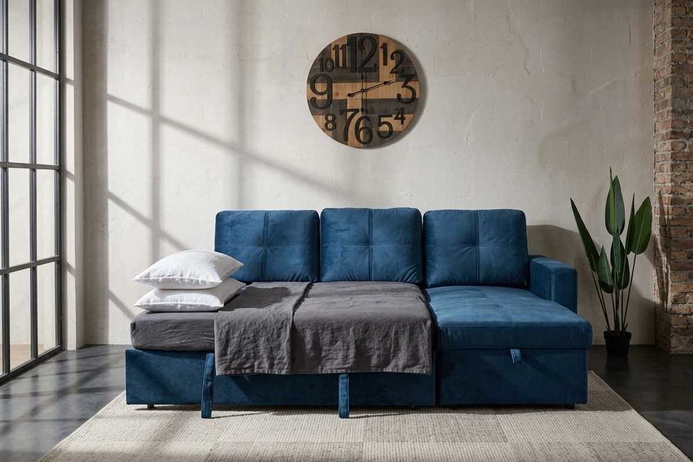 Sofá-cama chaise longue com espaço de arrumação