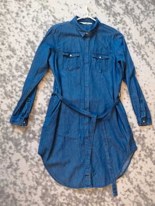 Prosta damska sukienka jeansowa koszulowa z paskiem 40 L\164