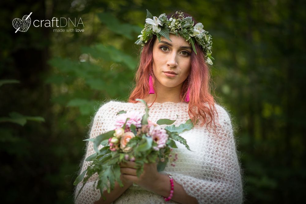 Etola ślubna delikatna śmietanka / ecru / moher ciepła etola