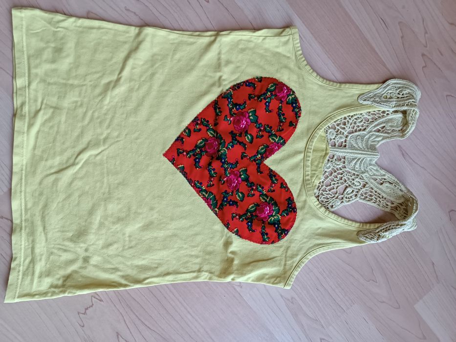 T-shirt top serce koronka rozm.S/M unikat
