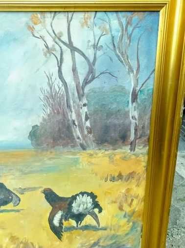Obraz olejny Kazimierz Waluk 1941 "cietrzewie" 92x73 impresjonizm abstrakcja